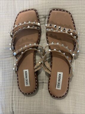 Steve Madden Nude Pyramid-Stud Multi-Strap Sandals